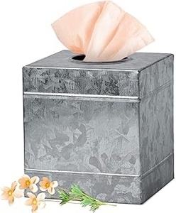 Cubierta Metálica para Caja de Pañuelos, Portapañuelos Cuadrado Decorativo, Resistente al Óxido, Blanco Rústico, para Baño, Hotel, Hogar - Product Image 4