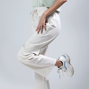Pantalones Cargo para Mujer, Color Sólido, Tejidos, Cintura Media, con Cordón, Corte Holgado, Largos, Casuales, con Bolsillos, Transpirables - Product Image 3