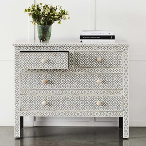 White Bone Inlay <b>Chest</b> of Drawers Premium Handmade Wooden Cabinet for Home Decor - Product Image 2