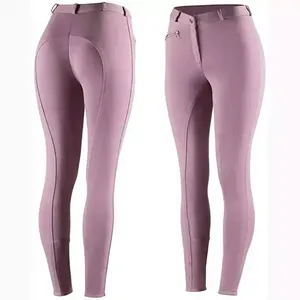 Pantalones de montar a caballo de mezclilla ecuestre de cintura alta para mujer, pantalones hasta la rodilla de asiento completo con silicona, poliéster, Spandex, nailon y algodón - Product Image 1