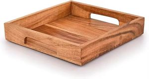 Bandeja de Madera de Acacia Hecha a Mano con Asas, Acabado Lacado Ecológico, para Cocina y Escritorio, Vajilla de Grado Alimenticio - Product Image 3