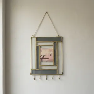 Artisan Design Rectangular Metal <b>Photo</b> <b>Frame</b> <b>Black</b> Glass Panels Rope Hanger Decorative Wall Art Home Interior Vertical Design - Product Image 1