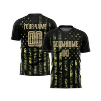 Camiseta de Fútbol Sublimada Personalizada, Negra con Bandera de EE. UU., Manga Corta, Absorbe la Humedad, Corte Regular, Unisex para Adultos, Nombre y Número del Equipo