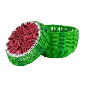 Panier de rangement en rotin motif pastèque, forme bol rond, écologique, organisateur polyvalent, style mignon - Product Image 2