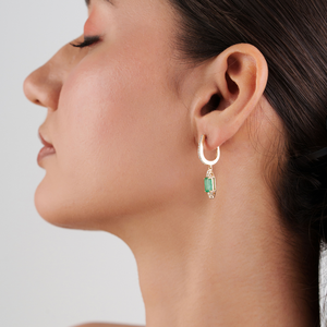 Pendientes de Aro con Diseño Innovador en Forma de Octágono, Esmeralda y Diamante de Corte Redondo, Oro Amarillo Sólido de 14K, Joyería para el Mes de Mayo - Product Image 6