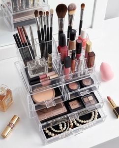 Stylish Modern Acrylic Customizable Multi-Compartment <b>Makeup</b> Organizer Cosmetic Storage Box Easy Assembly Corner Shelf for Neat - Product Image 6