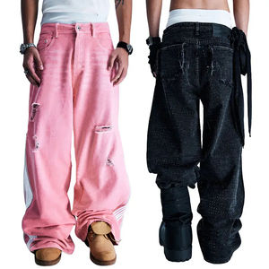 Pantalones vaqueros de mezclilla para hombre, estilo acampanado, holgados, rasgados, con lavado ácido, de pierna ancha, con tirantes, efecto apilado y desgastado, para estudiantes y fabricantes de ropa. - Product Image 6
