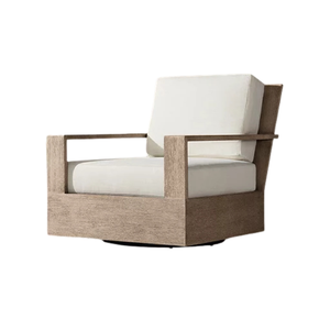 Sillón de Exterior Contemporáneo con Estructura Geométrica de Teca Sólida, Base Giratoria, Cojín Acolchado, Resistente a la Intemperie, Ideal para Proyectos Hoteleros - Product Image 1