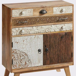 Handcrafted Solid Wood Modern Multi-Texture Living Room <b>Space</b>-<b>Saving</b> Hotel Accent Cabinet - Product Image 1