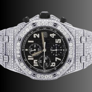 BOJ A.P. Montre de luxe pour homme, noire, à 3 boutons, mouvement à quartz japonais, en alliage d'acier inoxydable et verre, avec moissanite, 41 mm, bracelet 20 mm - Product Image 1