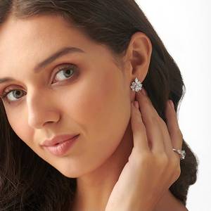 Snowflake Diamond <b>Stud</b> Earrings Round Brilliant Cut Prong Setting Luxury Women's Earrings Wedding Jewelry - Product Image 2