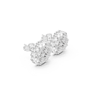 Boucles d'oreilles clous tendance de luxe en or blanc 18 carats plaqué rhodium, diamant de laboratoire taille brillant rond 0,91 ct, motif floral en grappe - Product Image 4