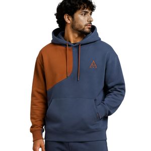 Sweat à capuche personnalisé pour homme, bleu rouille, en molleton de coton épais, color block, brodé, style streetwear, marque privée, fabrication OEM - Product Image 1