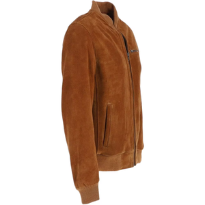 Chaqueta Bomber de Cuero de Gamuza para Hombre de Alta Calidad, Color Marrón Oscuro, Moda de Invierno con Cuello Alto y Cierre de Cremallera, Servicio OEM - Product Image 4