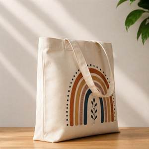 Boho Rainbow Cotton <b>Canvas</b> Tote Bag Eco Friendly Cream Large Capacity Earth Tone Arch Shoulder <b>Handbag</b> Reusable Shopping Tote - Product Image 4