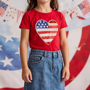 American Heart Flag Girls <b>Shirt</b> USA Patriotic Kids <b>Sequin</b> <b>T</b>-<b>Shirt</b> Comfortable Stretchable Lightweight American Flag Heart - Product Image 2