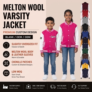 <b>Kids</b> Black Wool Slim Fit Eco-Friendly Anti-Wrinkle Varsity <b>Jackets</b> Winter <b>Baseball</b> Bomber Chenille Embroidery - Product Image 1