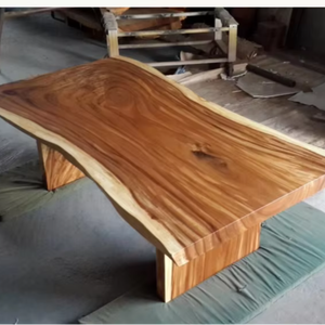 Table de salle à manger moderne en bois massif de Suar séché, grande dalle naturelle à bords bruts, unique, pour hôtels, restaurants et cuisines - Product Image 1