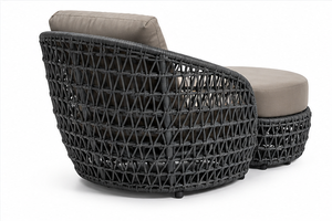 Fauteuil de jardin moderne en osier gris foncé avec coussin taupe et ottoman, une place - Product Image 3