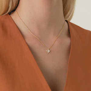 Collar con Colgante de Estrella de Mar Chapado en Oro de 14k, Plata de Ley 925 con Moissanita, Joyería Fina para Mujer, Perfecto para Fiestas - Product Image 3