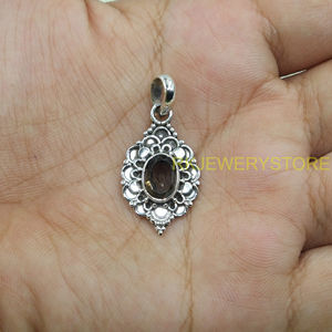 Pendentif en quartz fumé naturel, argent sterling 925, fait main, bijoux vintage en filigrane, pendentif ovale à facettes en pierre précieuse marron - Product Image 3