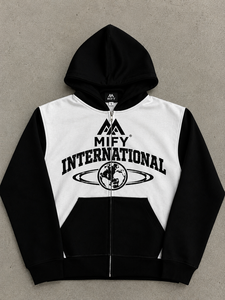 Sweat-shirt à capuche personnalisé noir et blanc avec impression graphique pour streetwear, sweat-shirt à capuche imprimé sur mesure pour homme - Product Image 1