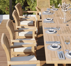 Ensemble de table à manger rectangulaire extra longue en teck massif de luxe avec chaises à accoudoirs, finition naturelle, meubles de jardin et de terrasse - Product Image 3