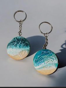 <b>Wood</b> Resin <b>Keyring</b> Make Own Logo Blue Epoxy Resin Keychain Charms - Product Image 3