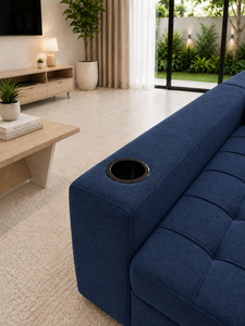 Canapé-lit d'angle moderne en forme de L, rembourré en tissu bleu marine, capitonné, pour salon, villa, appartement - Product Image 5