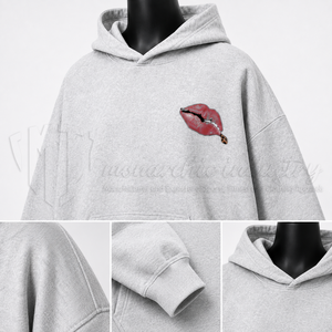 Sudadera con capucha unisex extragrande de invierno con bordado de labios, estilo urbano, casual, de forro polar, venta al por mayor personalizada - Product Image 6