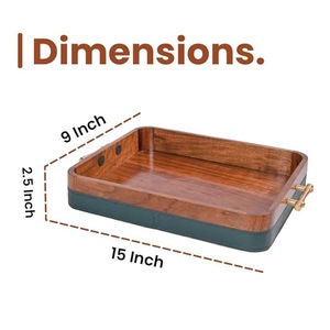 Bandeja Rectangular de Madera de Lujo con Asas de Metal Dorado - Bandeja Decorativa de Madera Sólida de Dos Tonos para Mesa de Centro y Cocina - Product Image 5