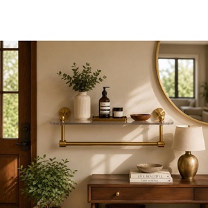 Modern Brass Wall Shelf with Glass Top and Gold-Plated Hardware for Home Decoration - Product Image 1
