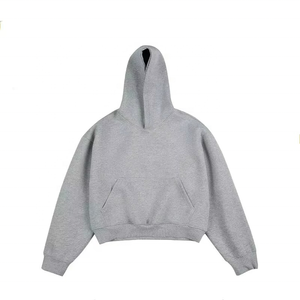 Sweat à capuche basique épais, coupe oversize et carrée, style court, avec épaules tombantes, en tricot uni, coupe vintage, couleur unie - Product Image 1