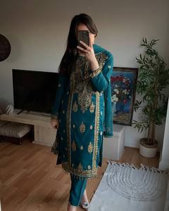 Salwar Kameez Tradicional Indio-Pakistaní para Mujer, Bordado en Seda, Largo hasta el Tobillo, para Bodas y Fiestas, Corte Regular - Product Image 1