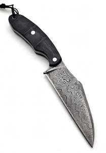 Couteau utilitaire à lame fixe en acier Damas forgé sur mesure, manche en Micarta noir, outil EDC. - Product Image 3