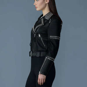 Vestes en cuir pour femmes respirantes à prix abordable en vente, nouvelle arrivée, vestes en cuir véritable personnalisées avec clous en gros - Product Image 3