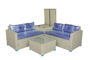 Ensemble de salon de jardin modulaire moderne en rotin pour 4 personnes avec coussins et table en verre - Product Image 2