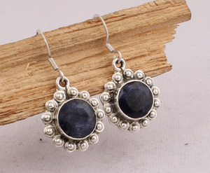 Pendientes de Zafiro Azul Natural, Plata de Ley 925, Estilo Victoriano Vintage, Gemas Azules Reales, Joyería al por Mayor - Product Image 3