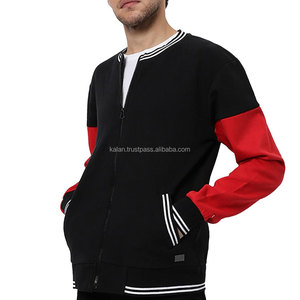 Chaqueta Varsity para Hombre en Negro y Rojo con Bloques de Color, Cierre Frontal con Cremallera, Tejido de Algodón y Felpa, Prenda Exterior Informal para Otoño - Product Image 1