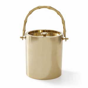 Seau à glace en acier inoxydable à double paroi, personnalisable avec logo, seau à vin isotherme en métal avec couvercle et poignée pour bar, vente en gros - Product Image 5