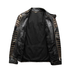Chaqueta Varsity Cálida para Hombre, Casual, con Cuello Vuelto, Cremallera, Costuras Gruesas, Parches, 100% Poliéster, Teñido Liso, Acolchada - Product Image 3