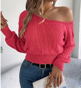 Pull tricoté décontracté pour femme, taille haute, vintage, doux, uni, côtelé, en coton, pour l'hiver, vente en gros - Product Image 4