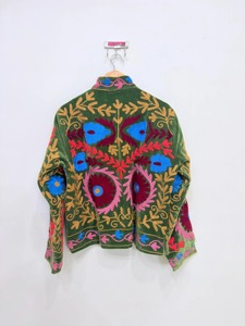 Manteau en velours brodé, col mandarin, manches longues, motif floral, style bohème, vêtements décontractés d'automne pour femmes adultes - Product Image 2