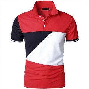 Men's Red Navy White Color Block Slim Fit Cotton Short Sleeve Polo Shirt Casual Geometric Design Knitted Fabric Turn-down Collar - Product Image 1