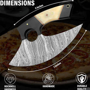 Custom Handmade Damascus Steel Pizza Cutter Wheel with Bone & Black Horn Handle | Premium Kitchen Pizza Slicer - Product Image 5