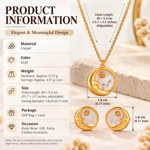 Parure de bijoux vintage Soleil et Lune, couleur or, collier pendentif croissant de lune et boucles d'oreilles assorties, bijoux célestes pour femme - Product Image 5
