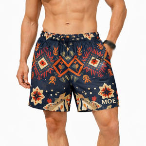 Pantalones Cortos de Playa Personalizados con Estampado Completo para Hombre, Poliéster, Ropa de Calle de Verano, Cintura Elástica con Cordón, Suministro al por Mayor - Product Image 1