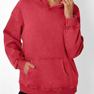 Hoodie oversize femme en coton délavé, couleur unie, manches longues, épaules tombantes, style streetwear, directement de l'usine - Product Image 5