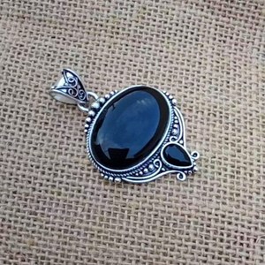 จี้รูปไข่หินออนิกซ์สีดำ เงินแท้ 925 สร้อยคอทำมือประดับพลอย สำหรับผู้หญิงผู้ชาย ของขวัญ เครื่องประดับ - Product Image 3