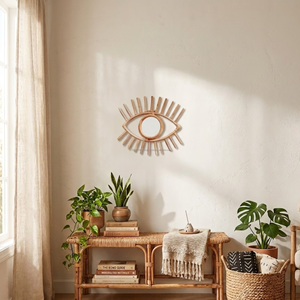 Miroir mural rond en rotin fait main AG Elements, style bohème, décoration de mariage, décoration pour salon, chambre à coucher, salle de bain - Product Image 4